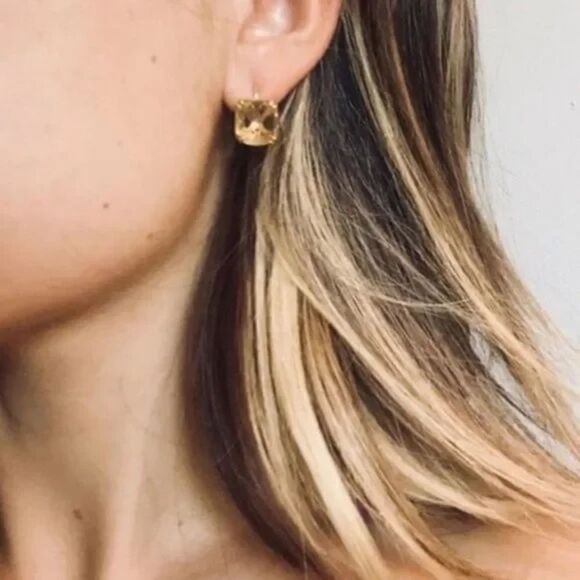 stella & dot ~ luxe cushion cut drop earrings ~ citrine canary yellow - Picture 2 of 7